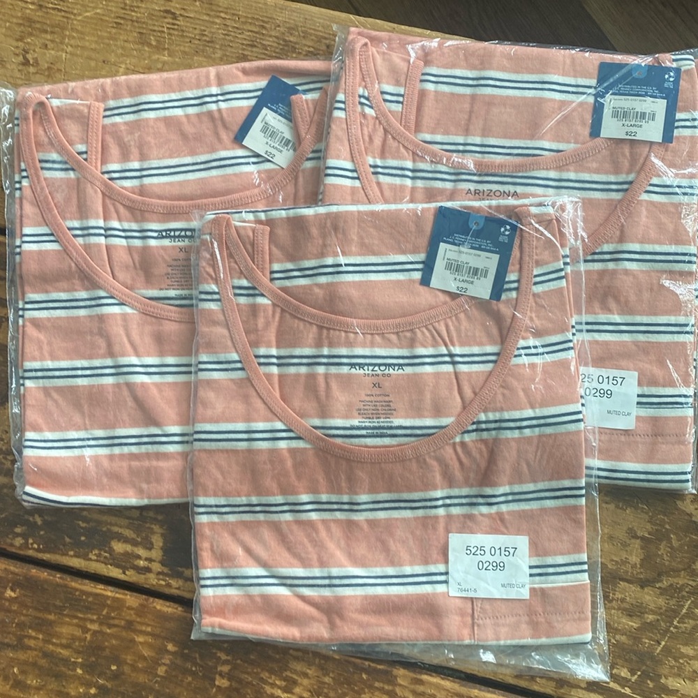 4/$10 3 NEW Arizona Size XL Mens Tank Top Pocket Muted Clay Stripes